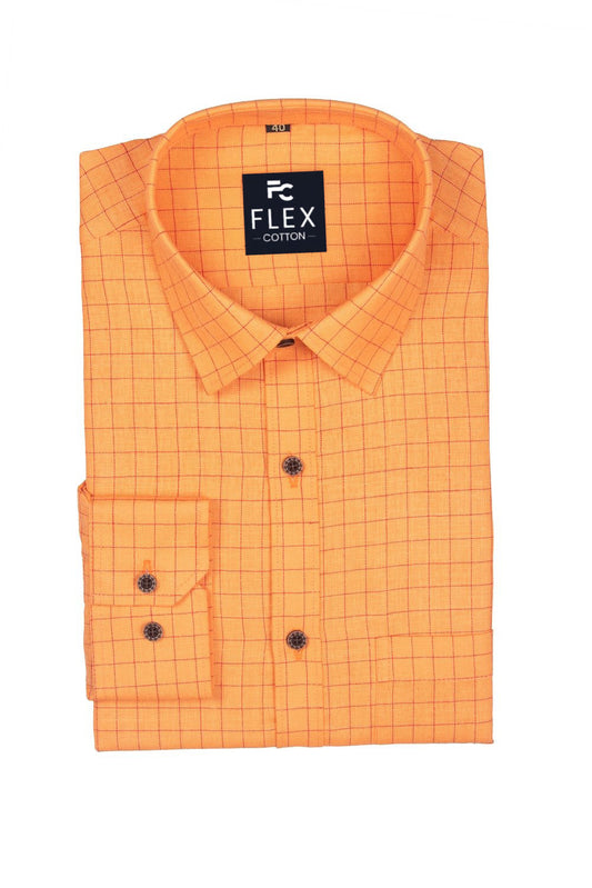 Light Orange Color Check Criss Cross Woven Cotton Shirt for Men