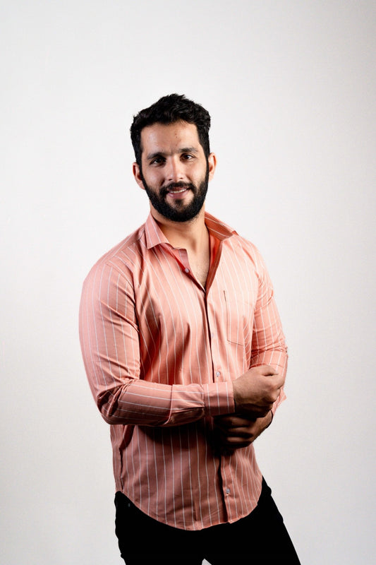 Salmon Orange Color Pure Cotton Lining Shirt For Men
