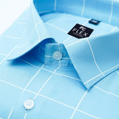 Sky Blue Color Big Checks Cotton Shirts For Men