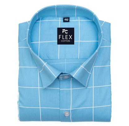 Sky Blue Color Big Checks Cotton Shirts For Men