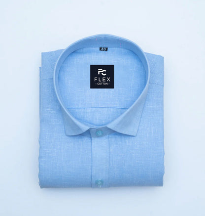 Sky Blue Color Linen Fill Formal Cotton Shirt For Men's