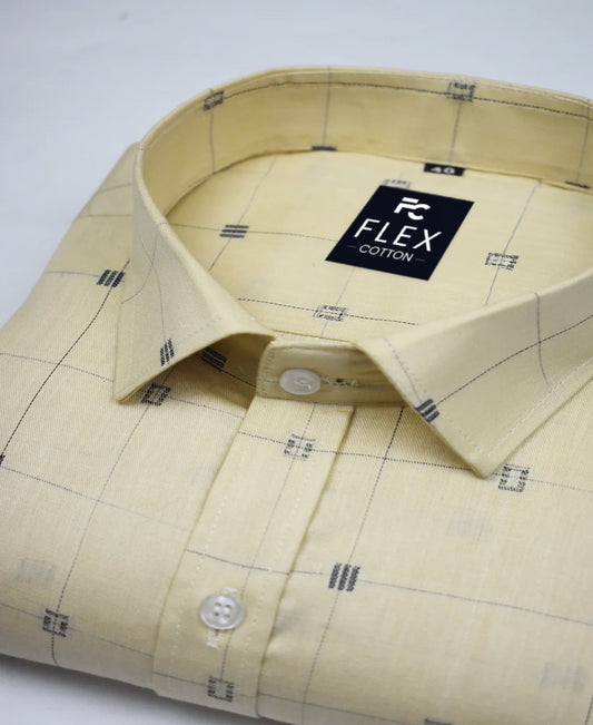 Yellow Color Check Butta Cotton Shirts