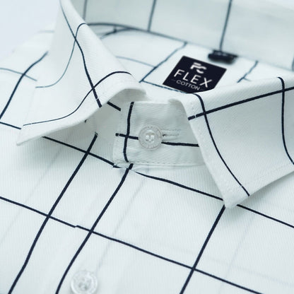 White Color Big Checks Cotton Shirts For Men