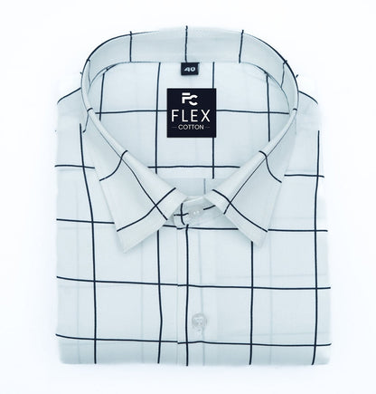White Color Big Checks Cotton Shirts For Men