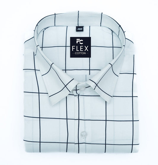 White Color Big Checks Cotton Shirts For Men