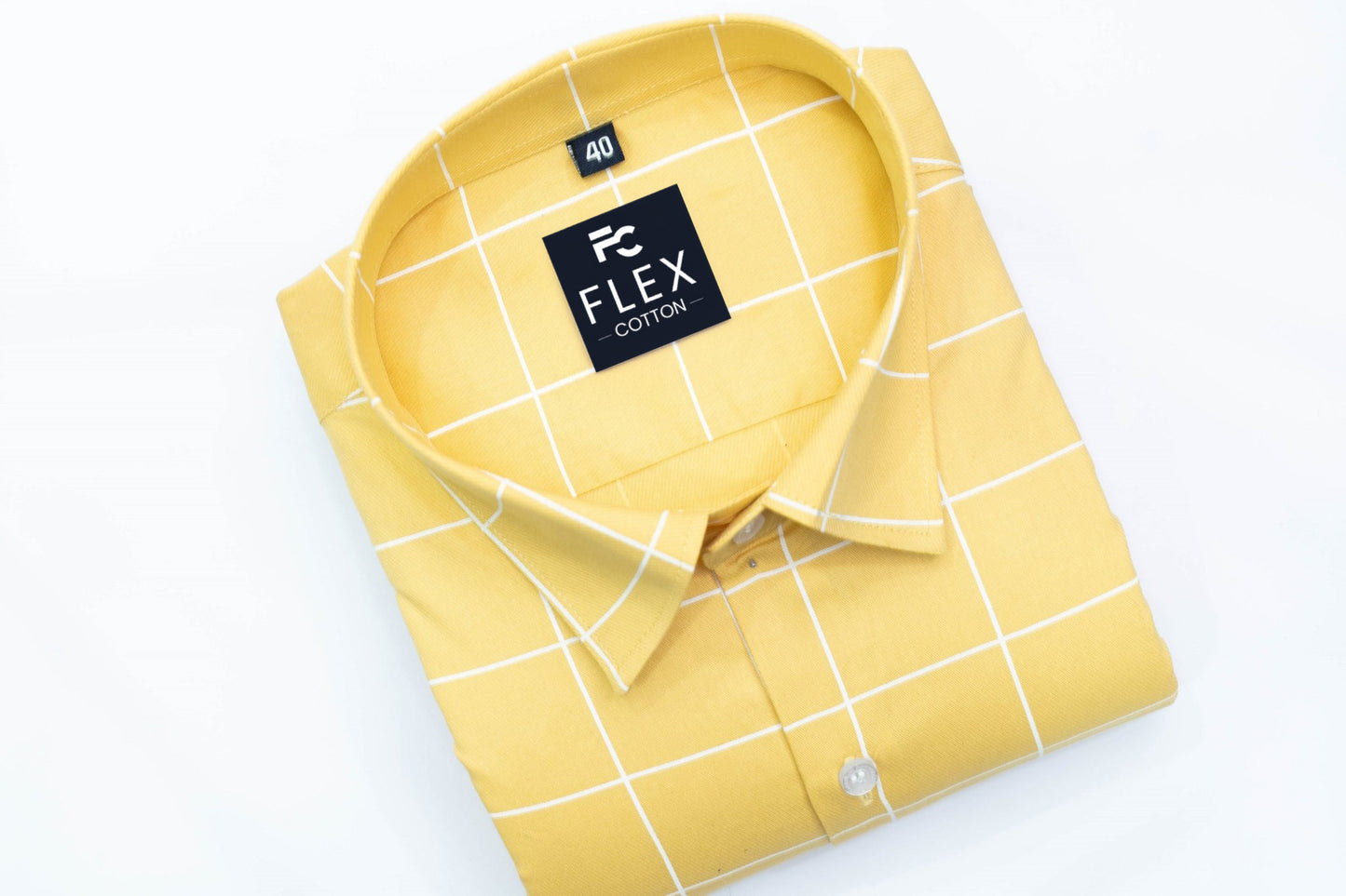 Yellow Color Big Checks Cotton Shirts For Men
