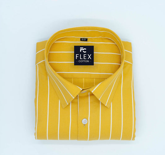 Yellow Color Pure Cotton Lining Shirt For Men