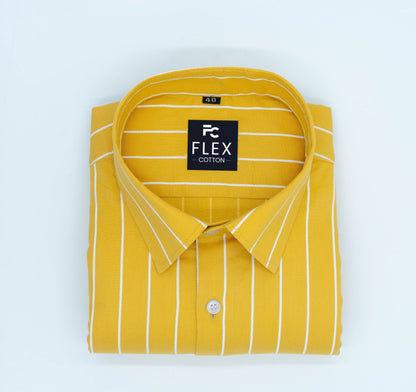Yellow Color Pure Cotton Lining Shirt For Men