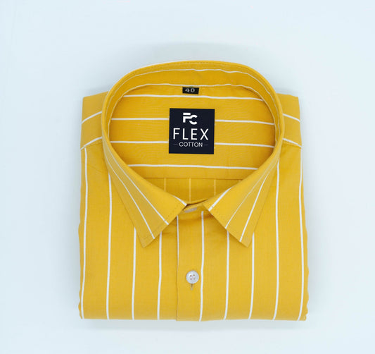 Yellow Color Pure Cotton Lining Shirt For Men