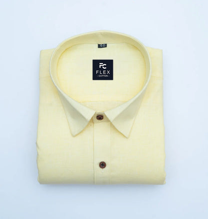 Light Yellow Color Linen Fill Formal Cotton Shirt For Men's